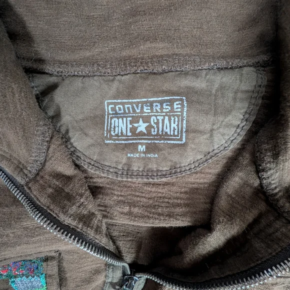 Converse One Star Brown Pullover Upycled with Multicolor Embroidery Size M - Picture 2 of 11